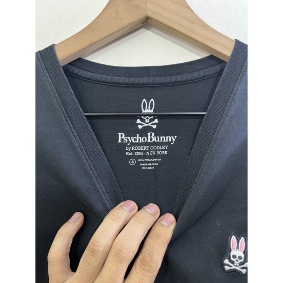 Psycho Bunny Mens Short Sleeve V Neck T-Shirt 4 Logo Classic Luxe Pima Cotton - Picture 5 of 13